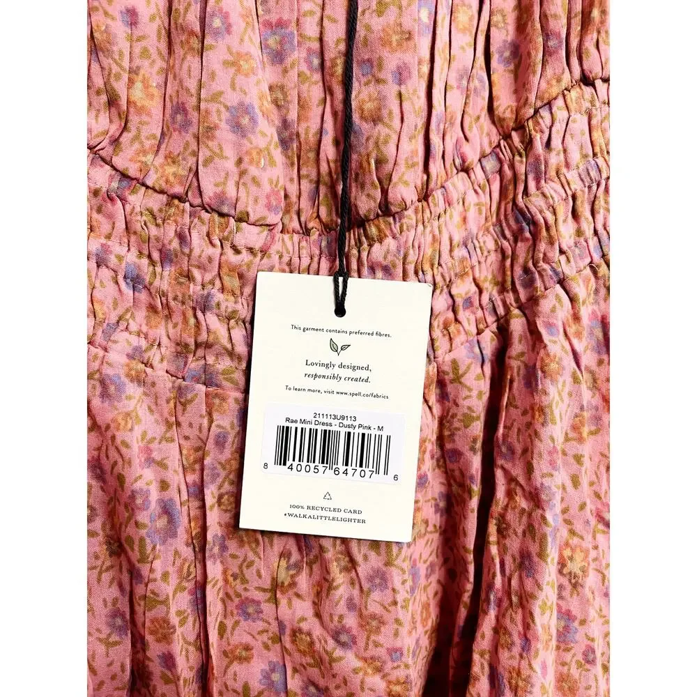 NWT SPELL & the Gypsy Collective Rae Mini Dusty Pink Floral Dress Size M Boho - Picture 4 of 4